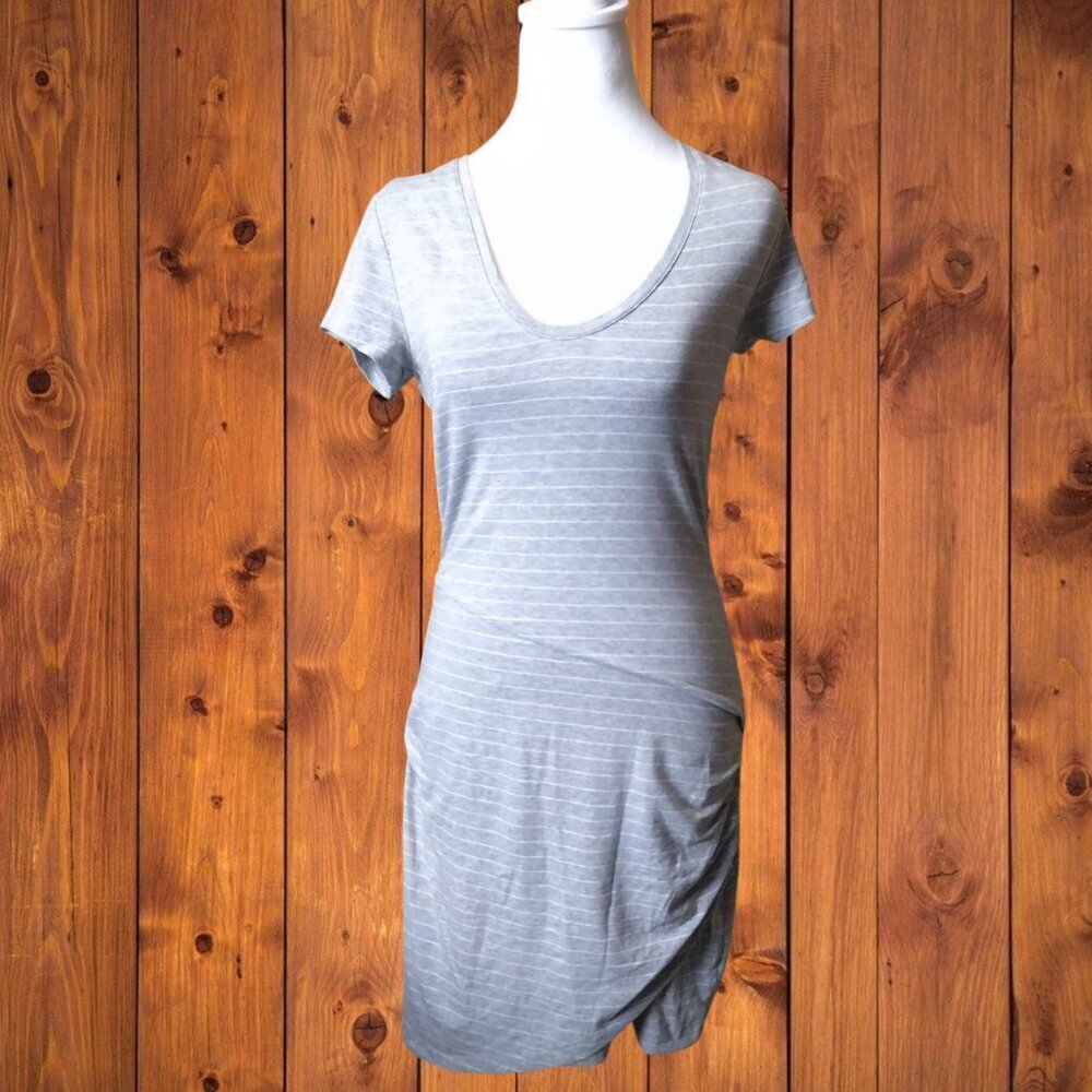 Athleta Central Stripe Dress Size Small Gray Striped Ruched Athleisure Sporty